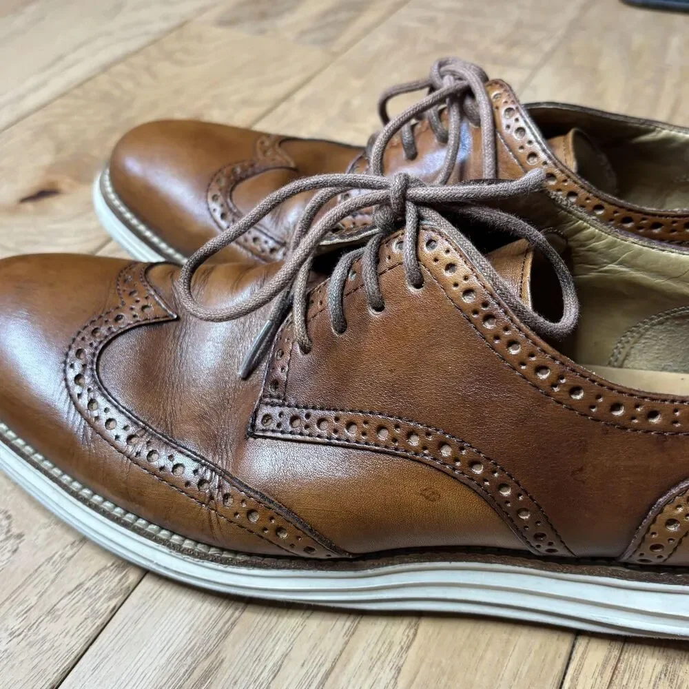 Cole Haan LunarGrand‎ Shoes Mens Size 10 Brown Leather Dress Wingtip Oxford